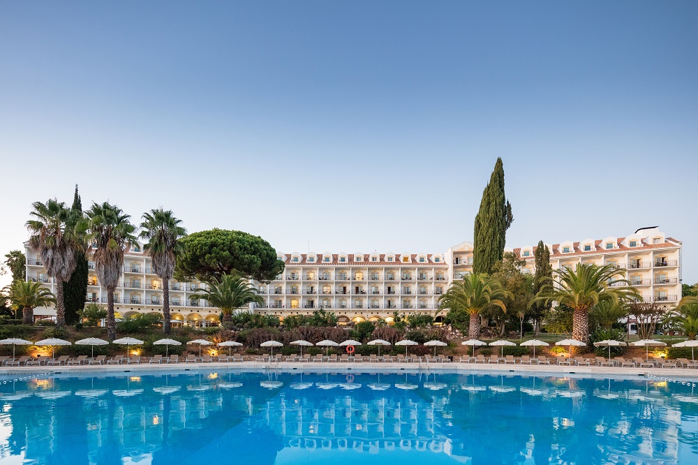 view over swimming pool to hotel facade of penina hotel and resort algarve