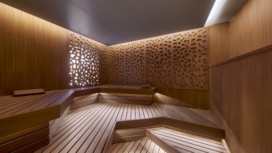 sculptural wooden sauna detail at six senses spa kokatas mansions