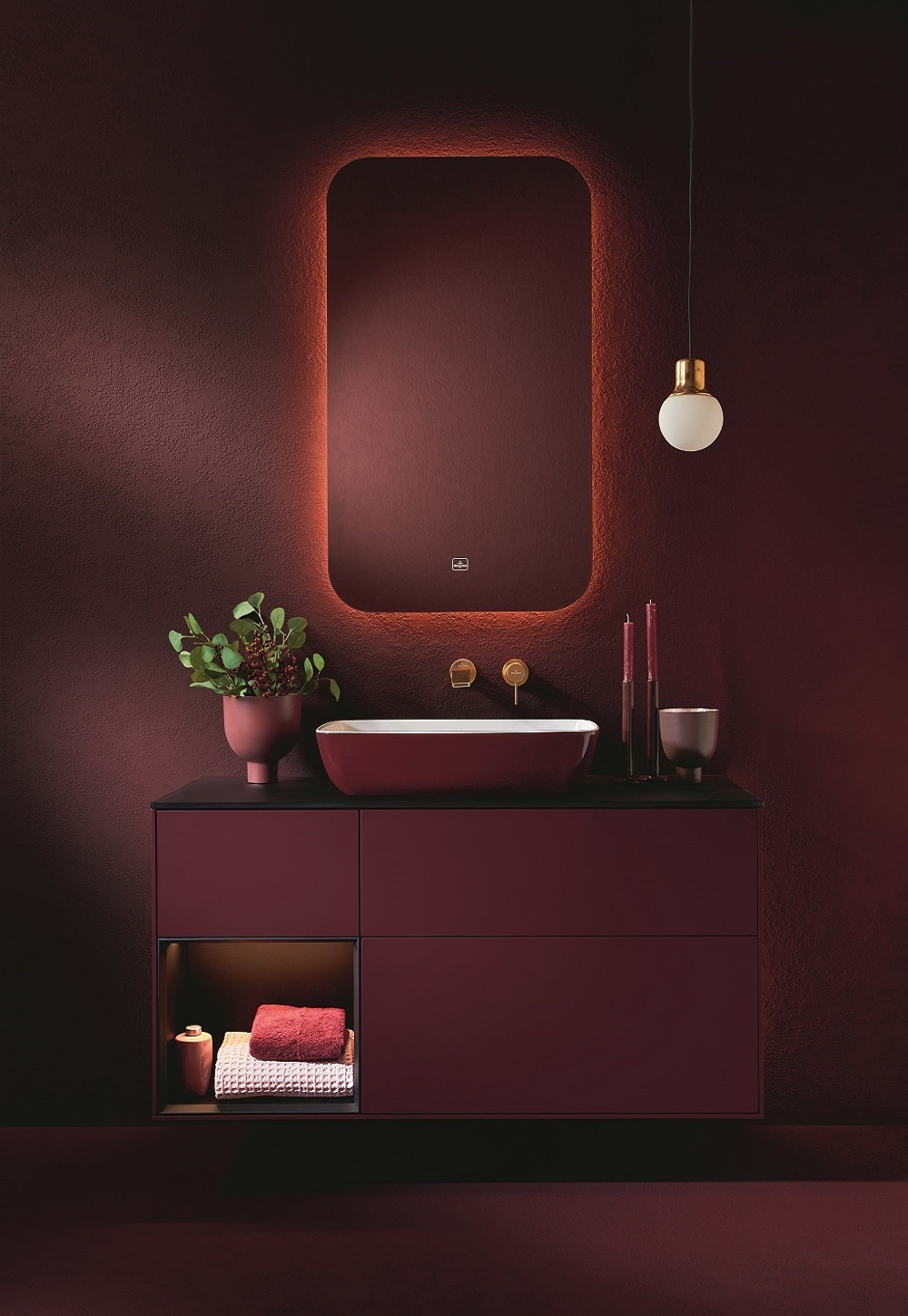 the artis range by villeroy & Boch with shades of red for the bathroom
