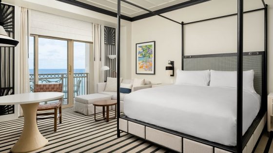 black and white decor in ocean suite at Ritz-Carlton Grand Cayman