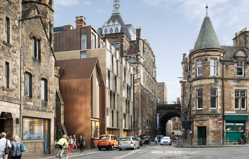Exterior render of contemporary building Virgin Hotels Edinburgh