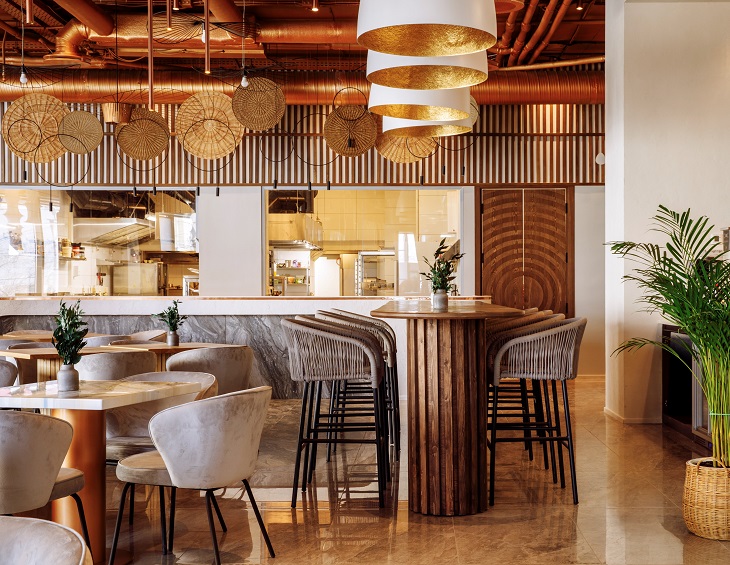 Accor Hotel restaurant and bar design with natural materials and surfaces