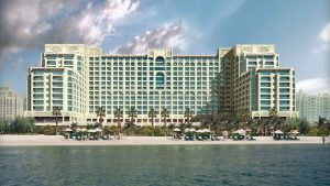 beachfront and exterior of Hilton Dubai Palm Jumeirah