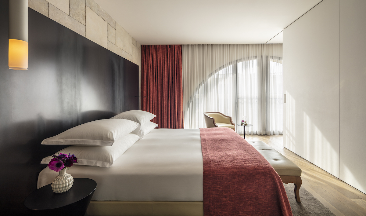 Image caption: A contemporary guestroom inside Mamilla Jerusalem. | Image credit: The Set Collection