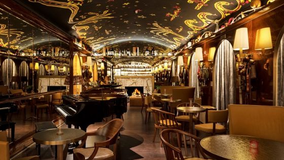 painted ceiling and artwork in the bar at Rosewood Sao Paulo Brazil