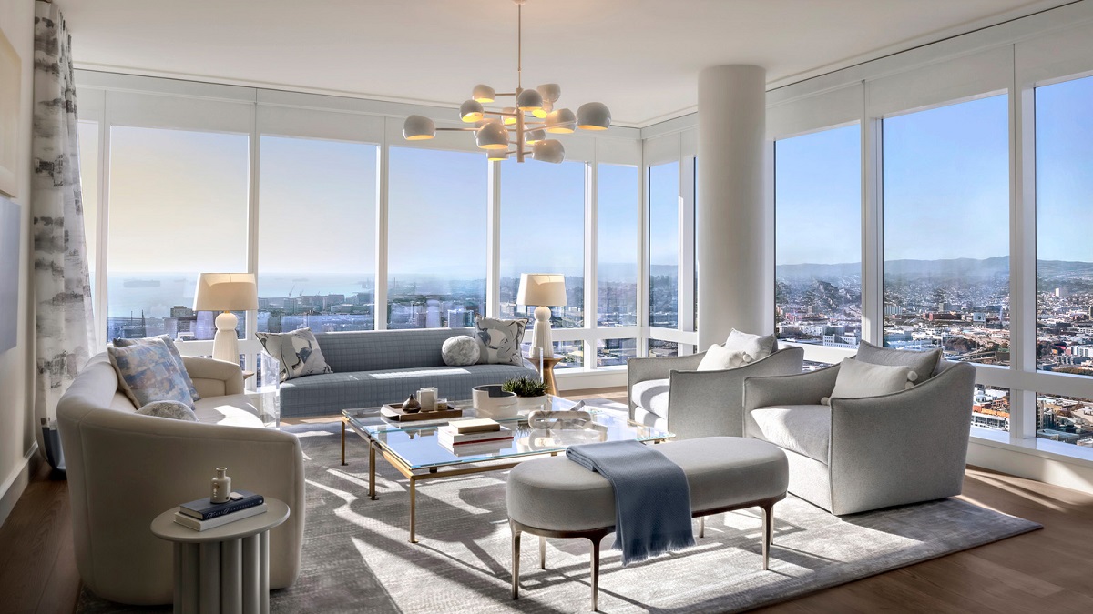 white and grey interior at Four Seasons Private Residences San Francisco