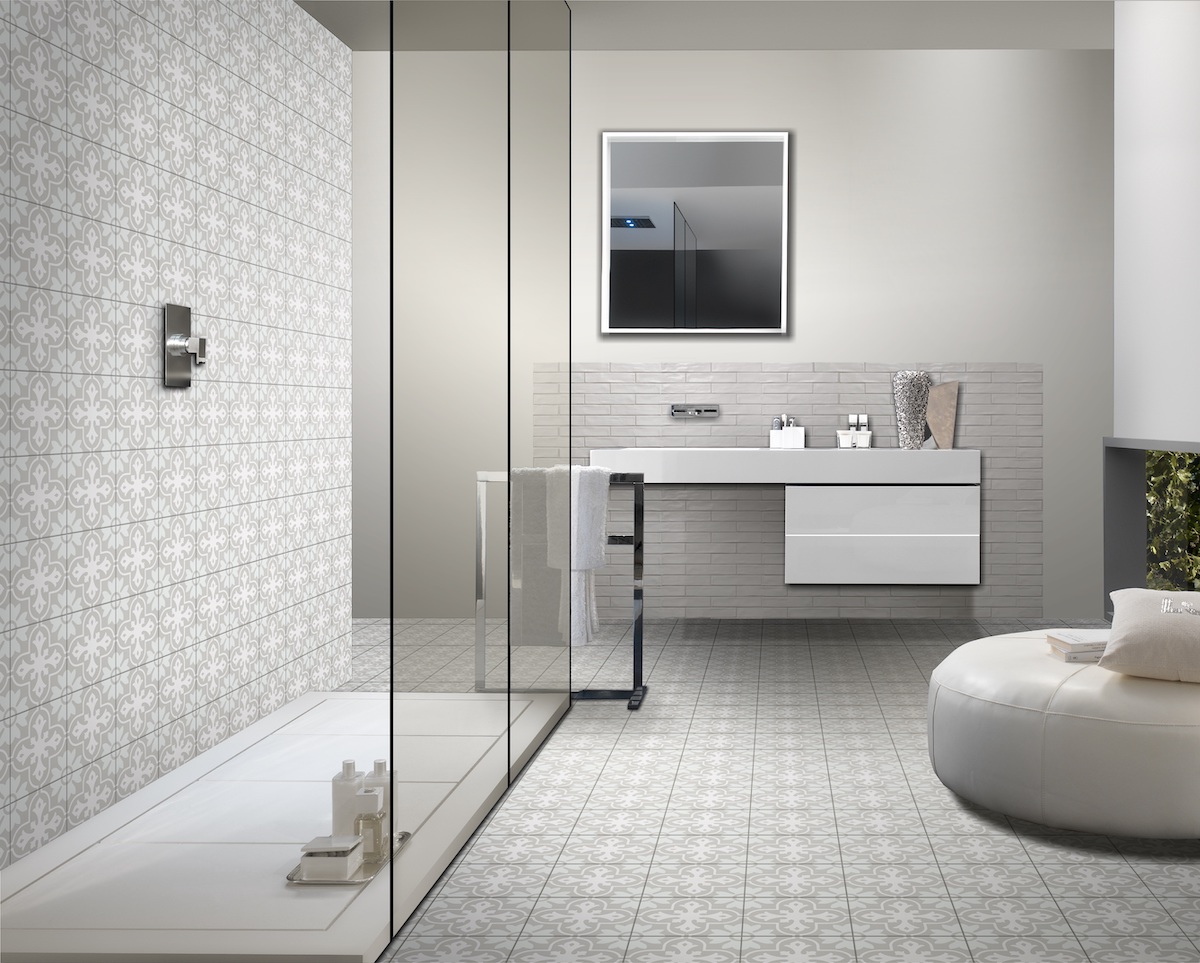 Modern bathroom with patterned tiles
