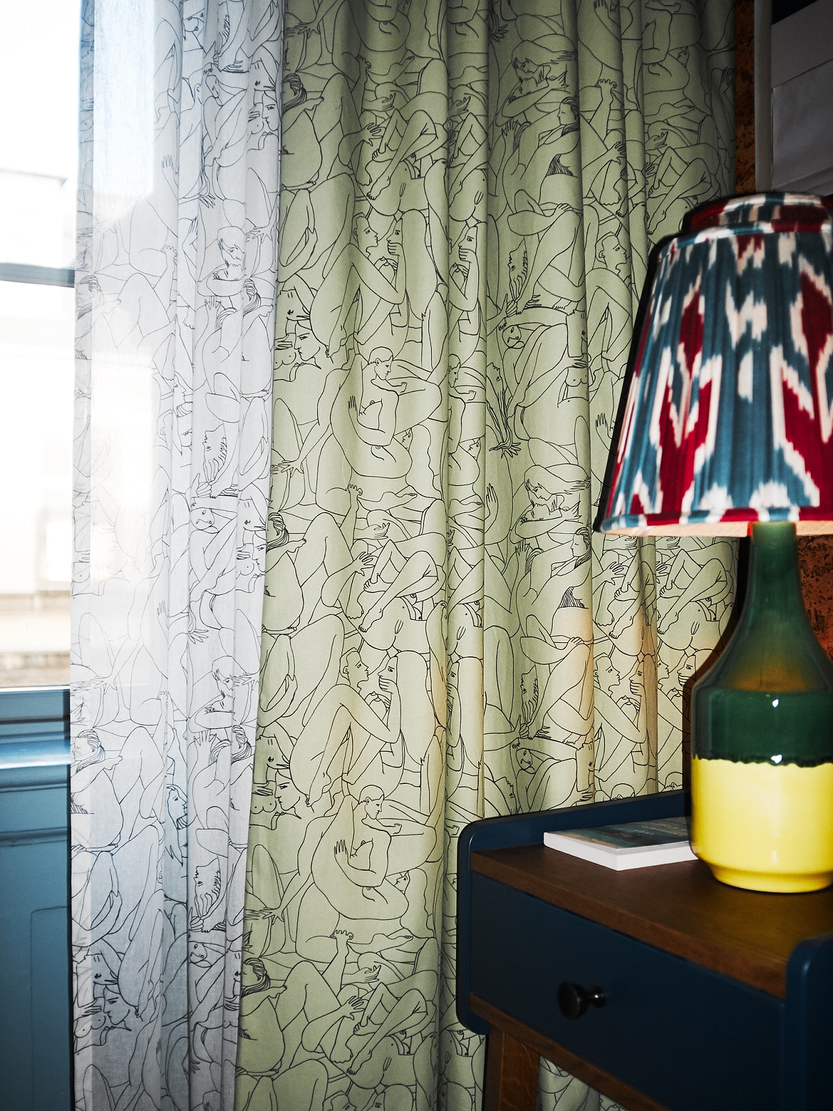 mixing patterns and fabrics in the guestroom design of 25hours Copenhagen