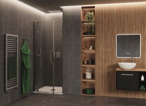 textured wooden surfaces in the bathroom
