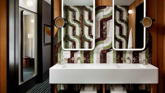 geometric tile design in the bathroom at the Drake Modern Wing