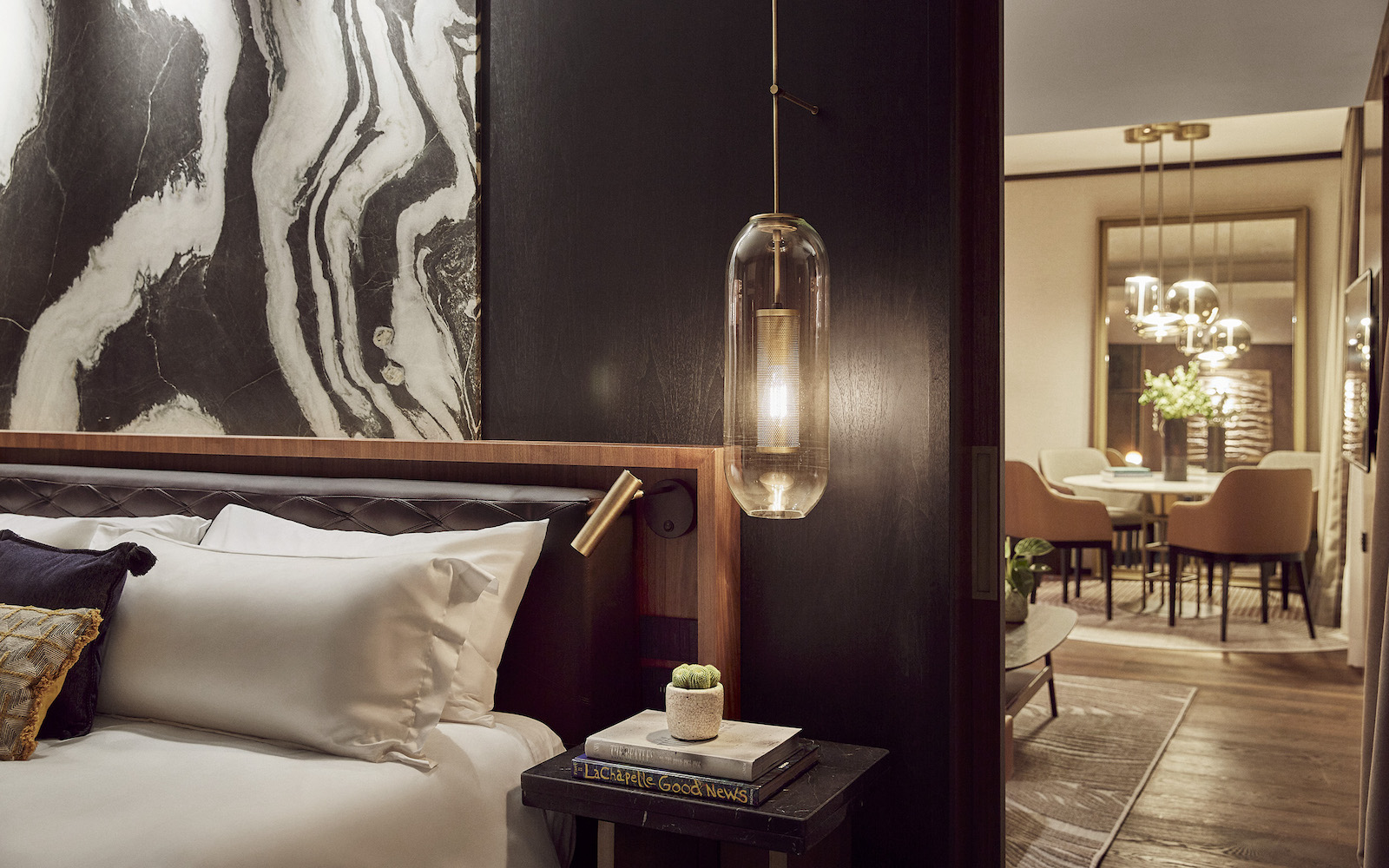 A close-up of a guestroom inside Thompson Madrid