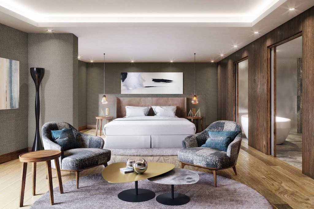 A render of a luxury bedroom inside Westin London City
