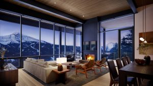 floor to ceiling glass windows look out over mountains at One&Only Moonlight Basin private homes