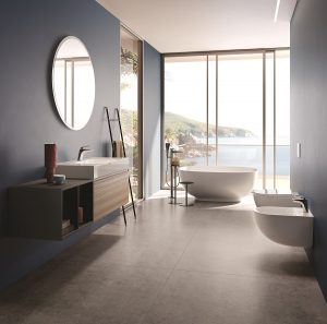 freestanding bath in a contemporary bathroom design by RAK