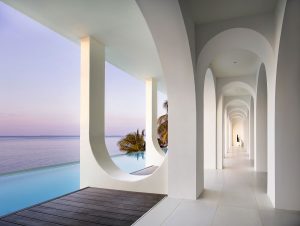 white architectural forms mirror the waves at sumei skyline coast boutique hotel