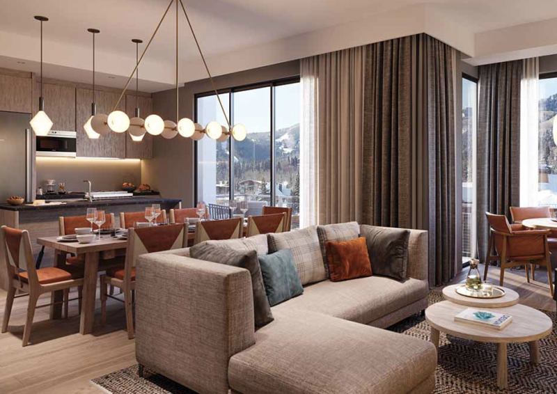 A lounge area inside one of the residences inside Pendry Park City