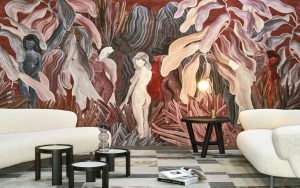 Secret Silhouettes by Arte wallcovering in warm shades of red and brown