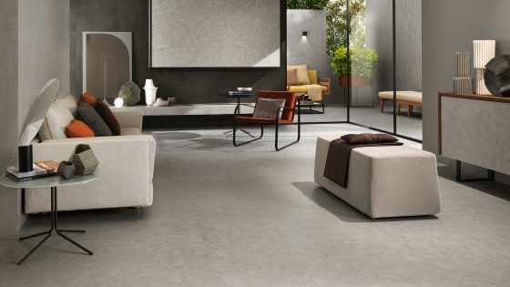 Living room with concrete floor