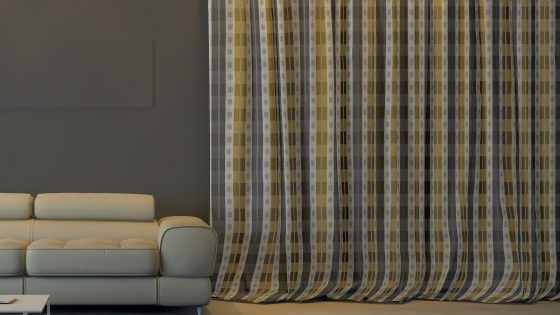 Yellow and grey stripe fabric by Skopos
