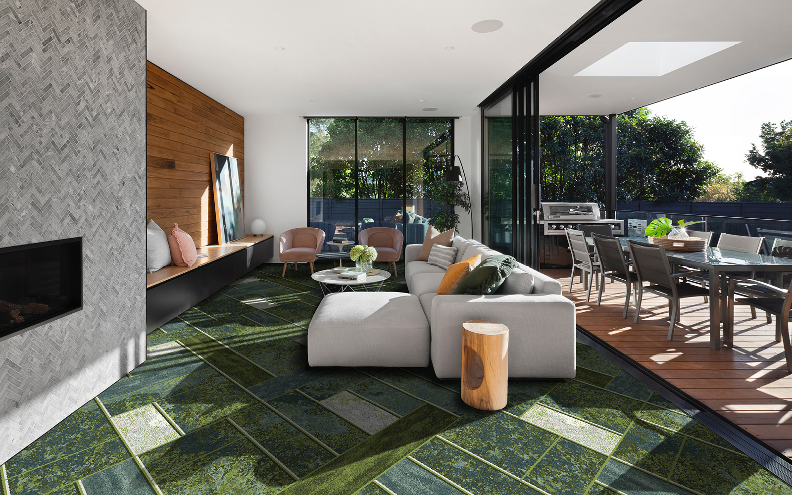 biophilic inspired interior with flooring by Modieus