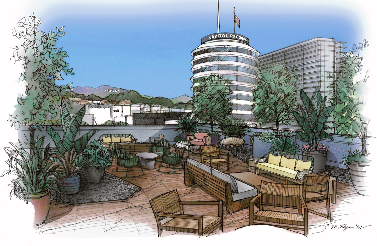 Render of rooftop at The Aster from Salt Hotels