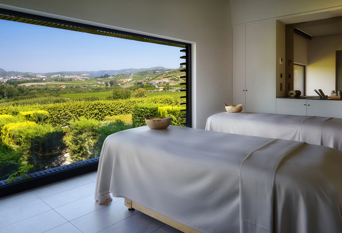 Treatment room inside Six Senses Douro Valley, overlooking vineyards