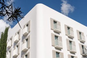 white facade and contemporary lines of The Standard Ibiza