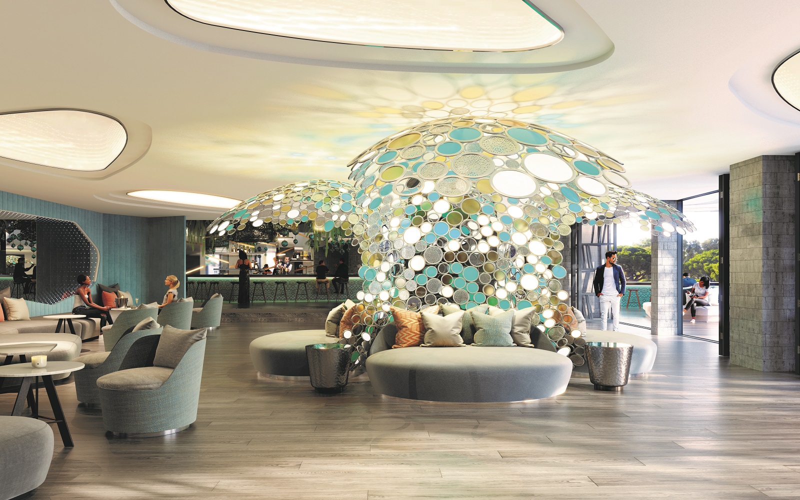 wave like installation in lounge at W Hotels Algarve
