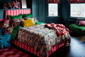 bedding in strawberry thief miami colourway for Sanderson Achive
