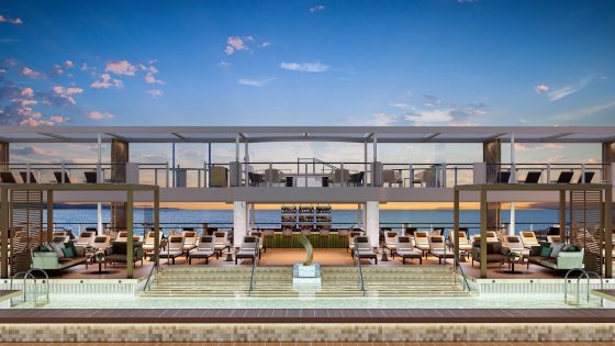 open deck and swimming pool on new Supernova cruise ship for Silversea Cruises