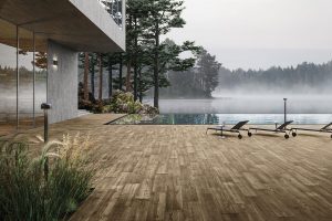 Wood-effect outdoor floor tiles are a great way to create a calming environment for guests