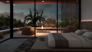 bedroom at yoko village encased in glass as if sleeping in nature