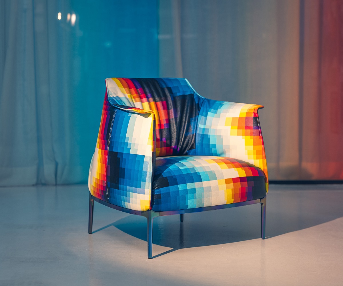 the archibald chair by Poltrona Fau reinvented by artist Felipe Pantone