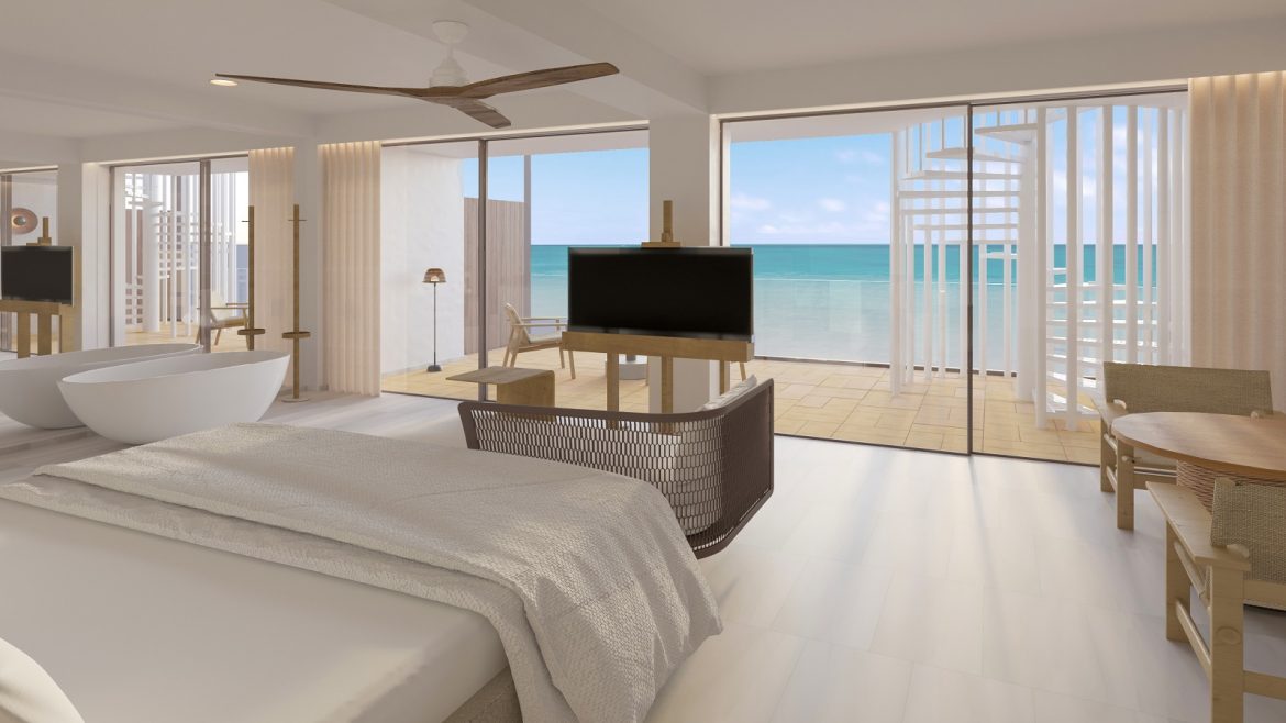 guestroom in contemporary white decor at Gran Melia Villa Le Blanc