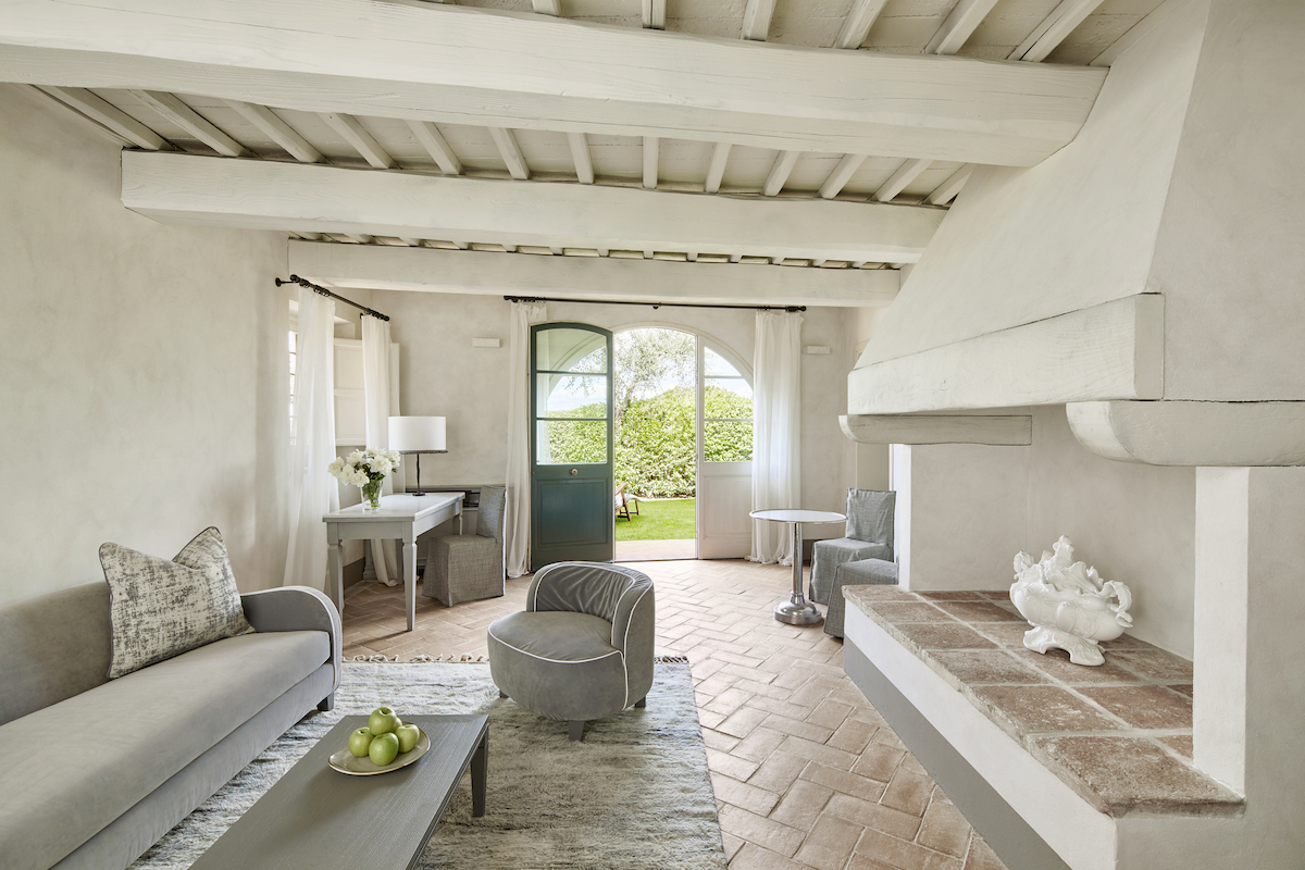 An open living area inside a luxury hotel in Tuscany