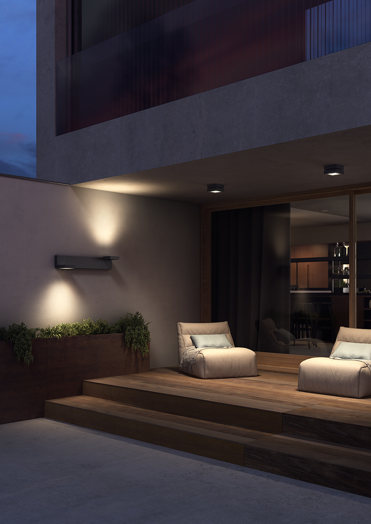 A lighting scheme outside in lounge