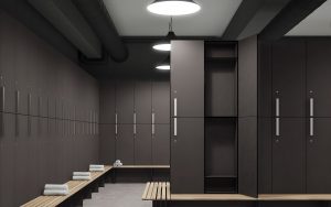 changing room with Unilin decorative mdf in black