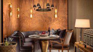 bespoke lighting design and luxurious textures in dining area 