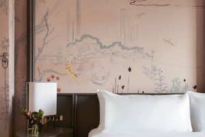 guestroom at Park Lane with painted bespoke wall decoration