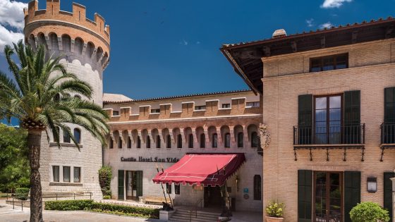 exterior and entrance of the traditional tower at the Castillo Hotel Son Vida