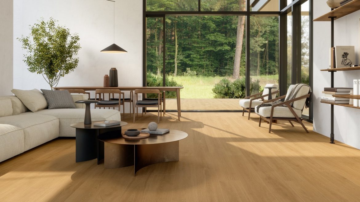 contemporary open plan interior with flooring in entice by Atlas Concorde
