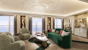 interior design of grand suite on Cunard's Queen Anne