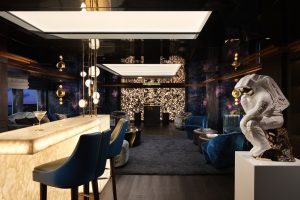 bespoke lighting in the saloon bar by Northern Lights on the Galaxy yacht