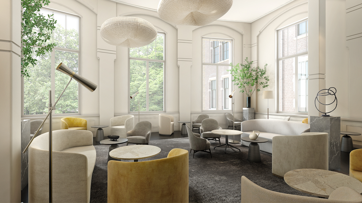 Lounge inside a luxury hotel in Amsterdam