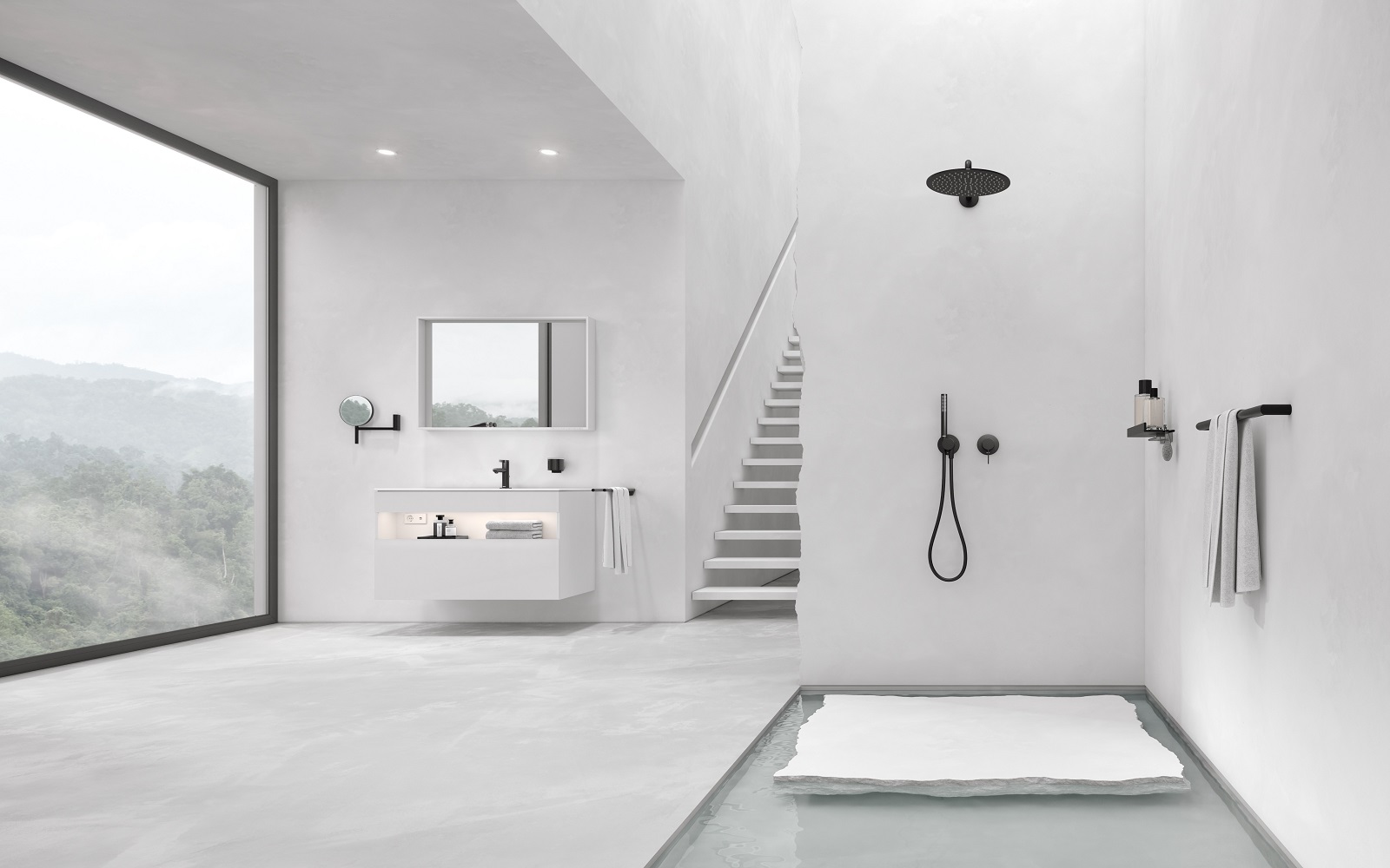 white bathroom with black accessories from KEUCO Black Selection collection