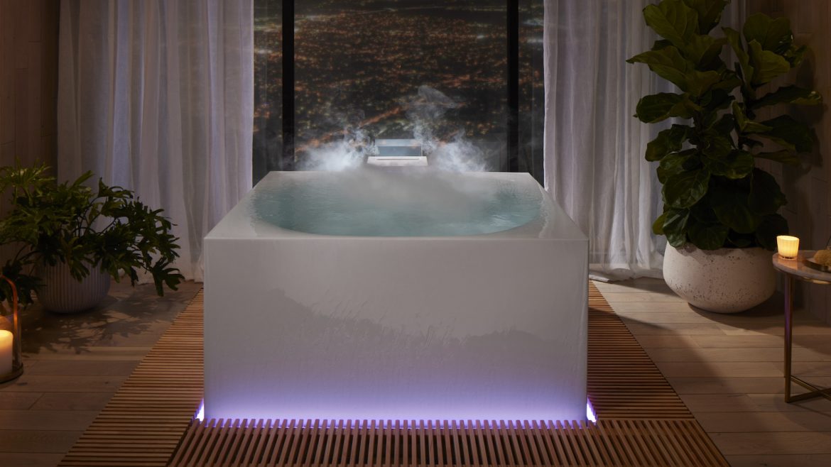Kohler stillness bath with steam coming out of it