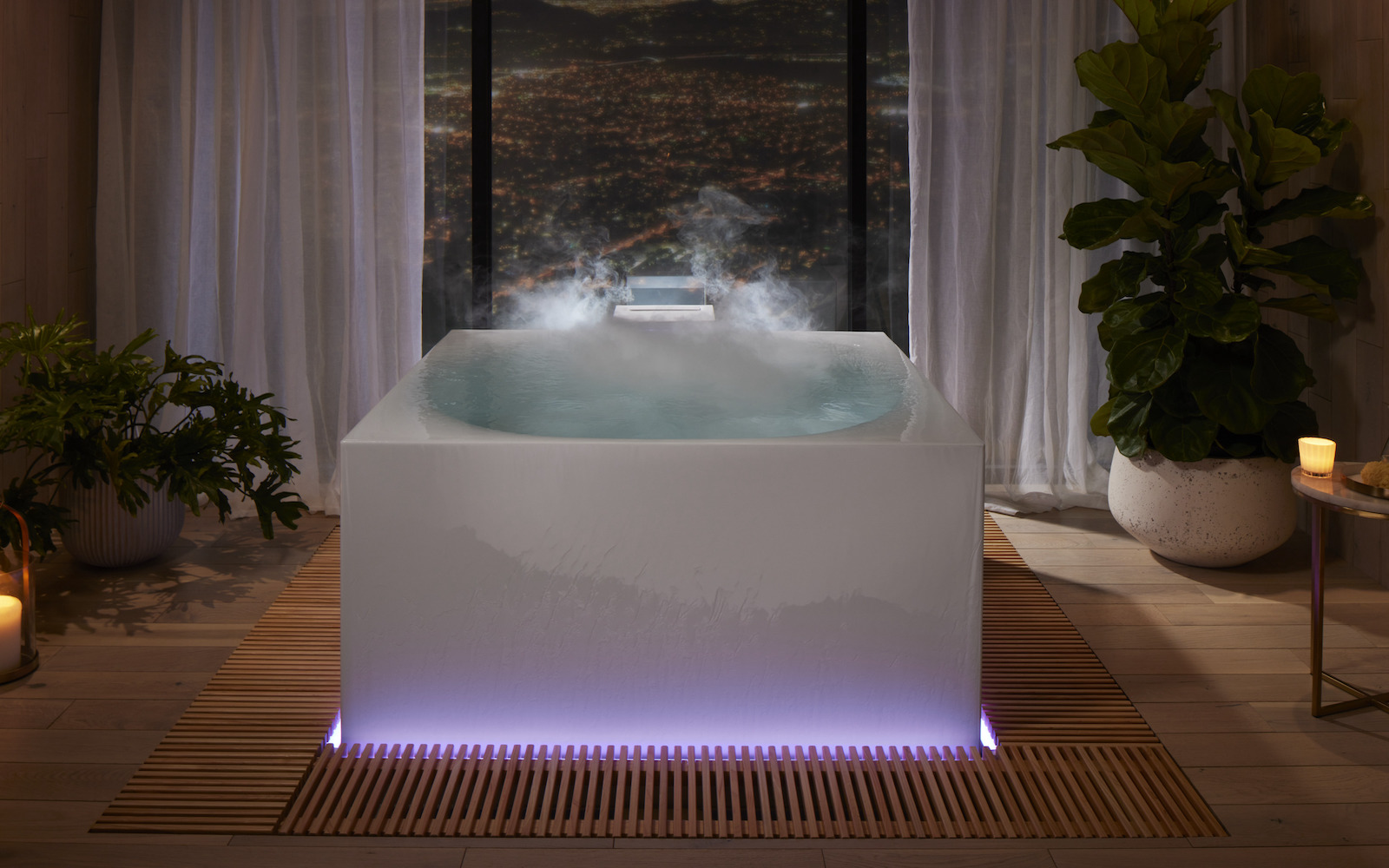 Kohler stillness bath with steam coming out of it