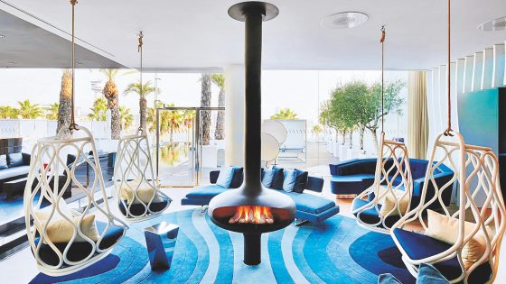 Magmafocus Focus Fireplaces in blue interior design scheme