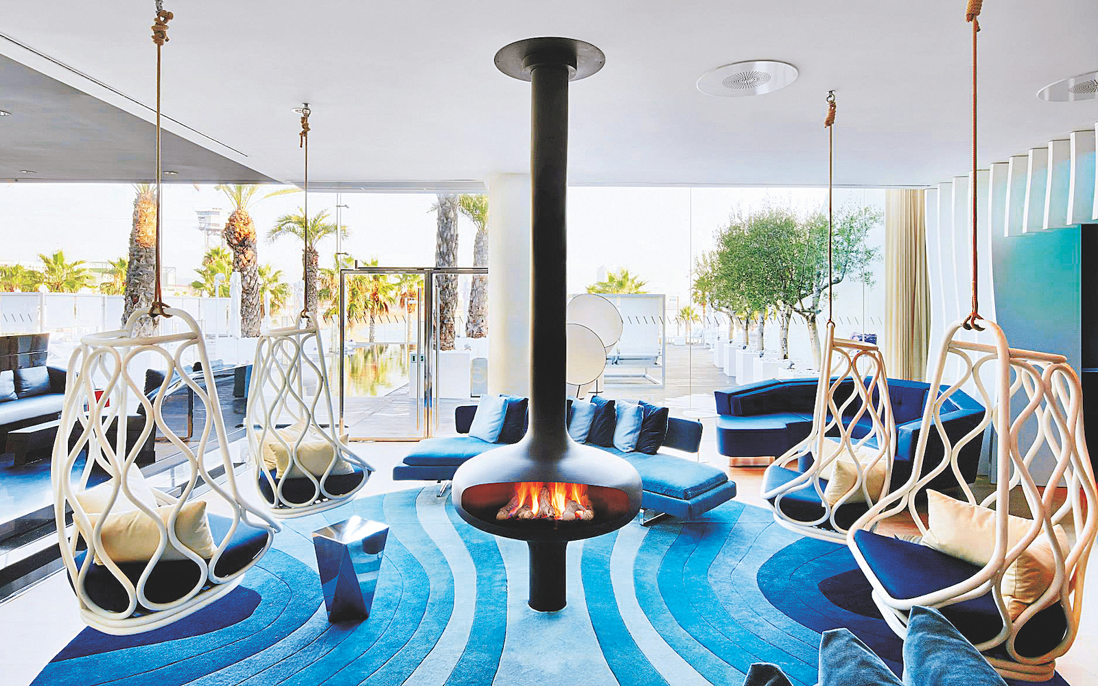 Magmafocus Focus Fireplaces in blue interior design scheme