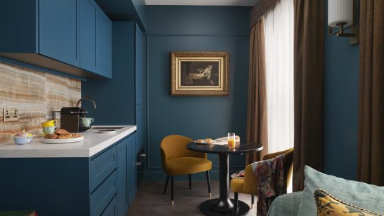 dark blue guestroom in The Other House